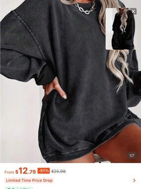Oversized Black Ribbed Sweatshirt